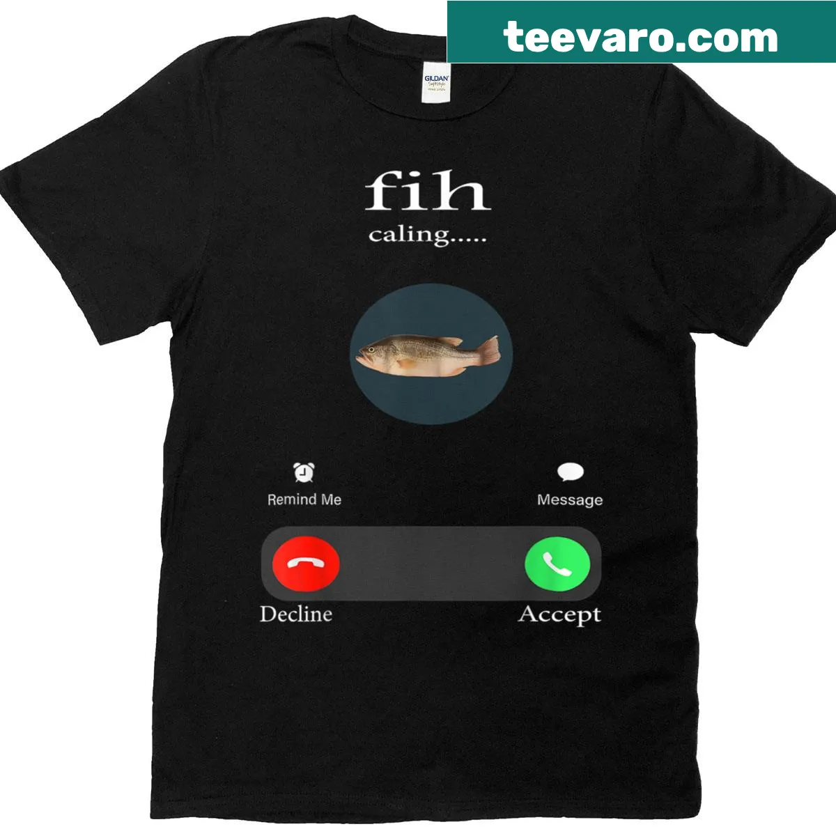 Funny fishing T-shirt with playful phone call message — on a men's t-shirt