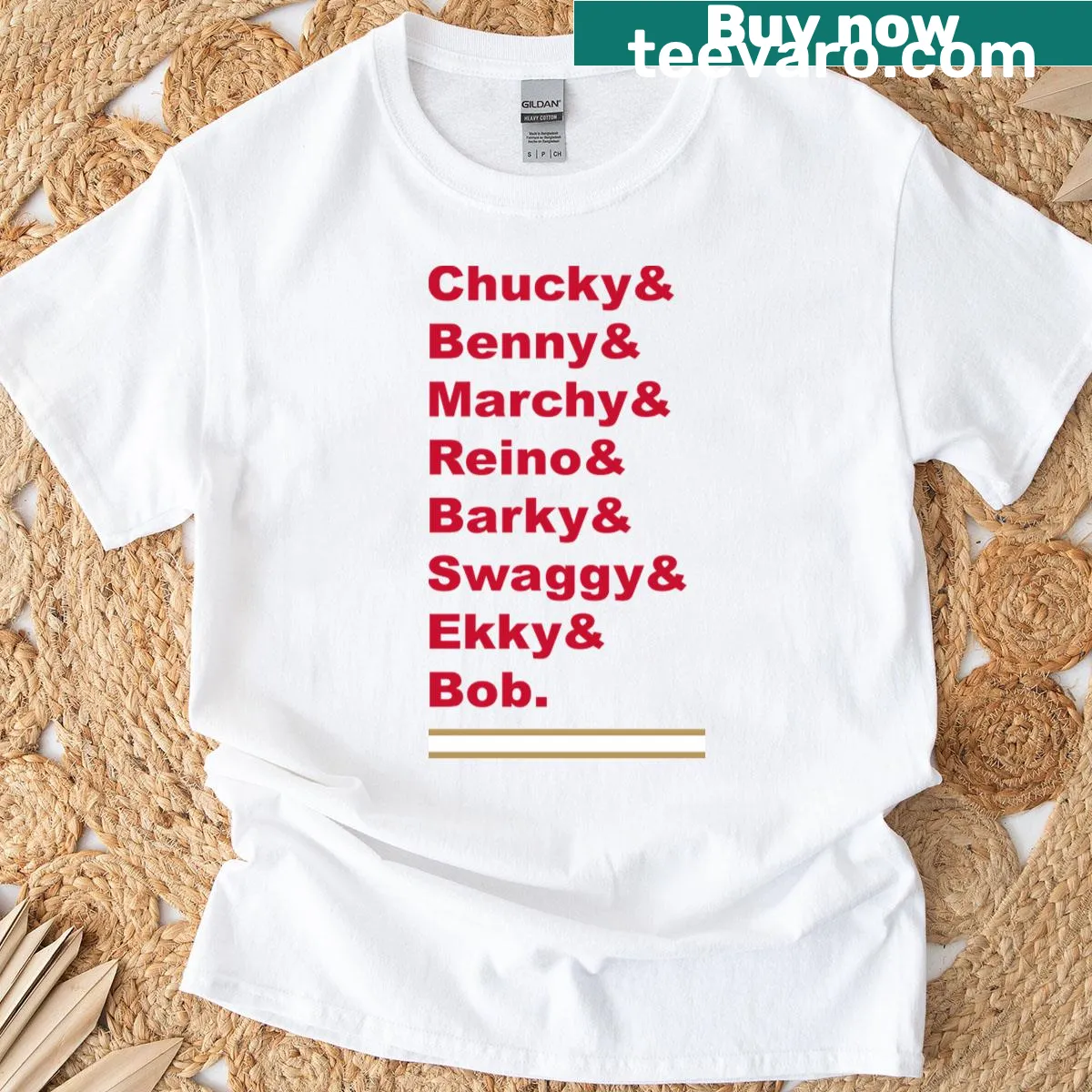 Graphic T-shirt featuring Florida Panthers players in a vintage style — on a men's t-shirt