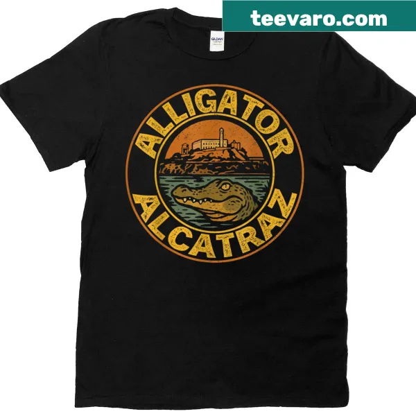 Cartoon alligator in Alcatraz design on a t-shirt
