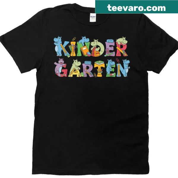 Cartoon hippo with a backpack on a kids' back-to-school t-shirt