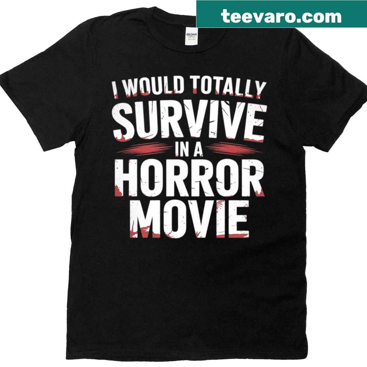 Halloween T-shirt with funny horror movie art suitable for all — on a men's t-shirt