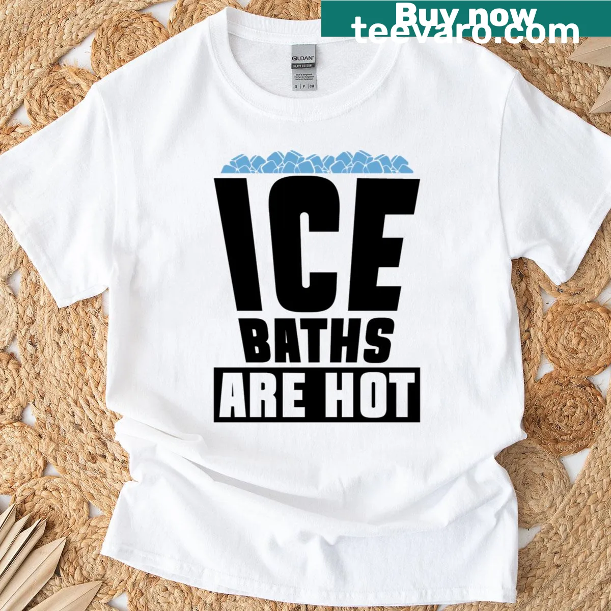 T-shirt featuring a humorous ice bath graphic — on a men's t-shirt