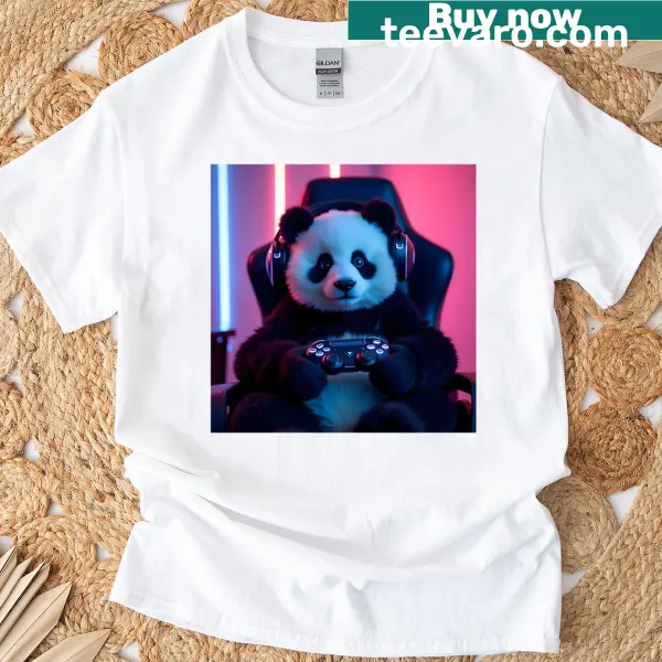 Cute panda gaming graphic on a premium t-shirt