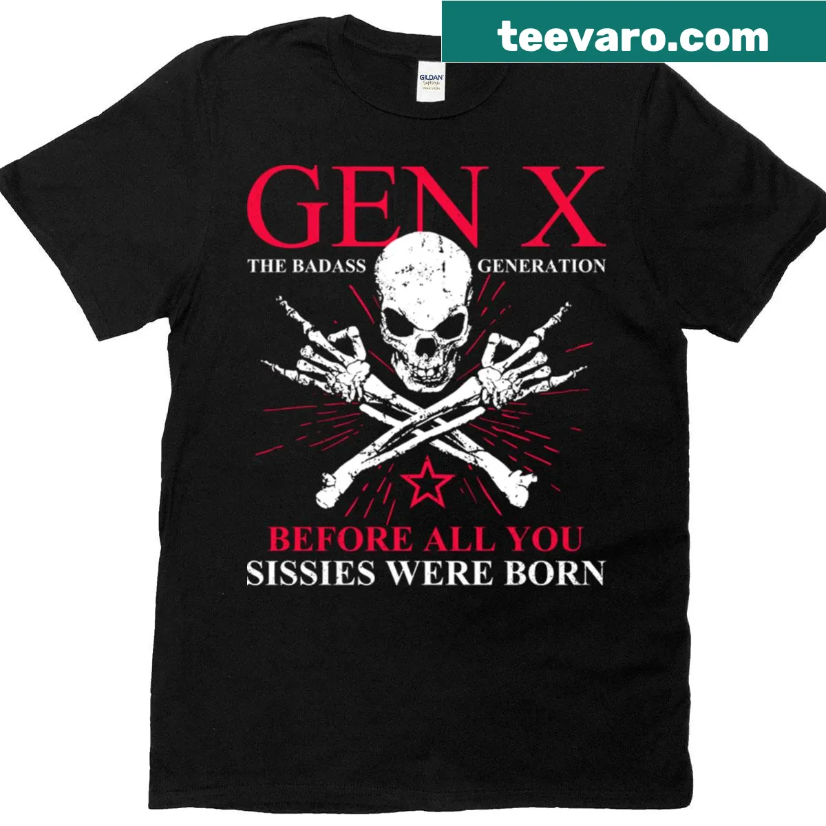 Bold text declaring Gen X as the original badass generation — on a men's t-shirt