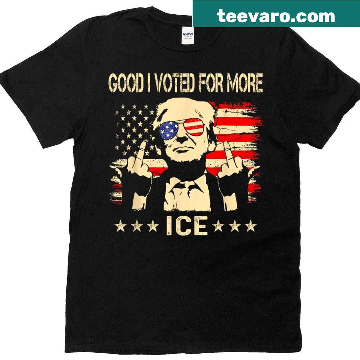 Playful t-shirt with the phrase Good I Voted For More Ice in fun typography. — on a men's t-shirt