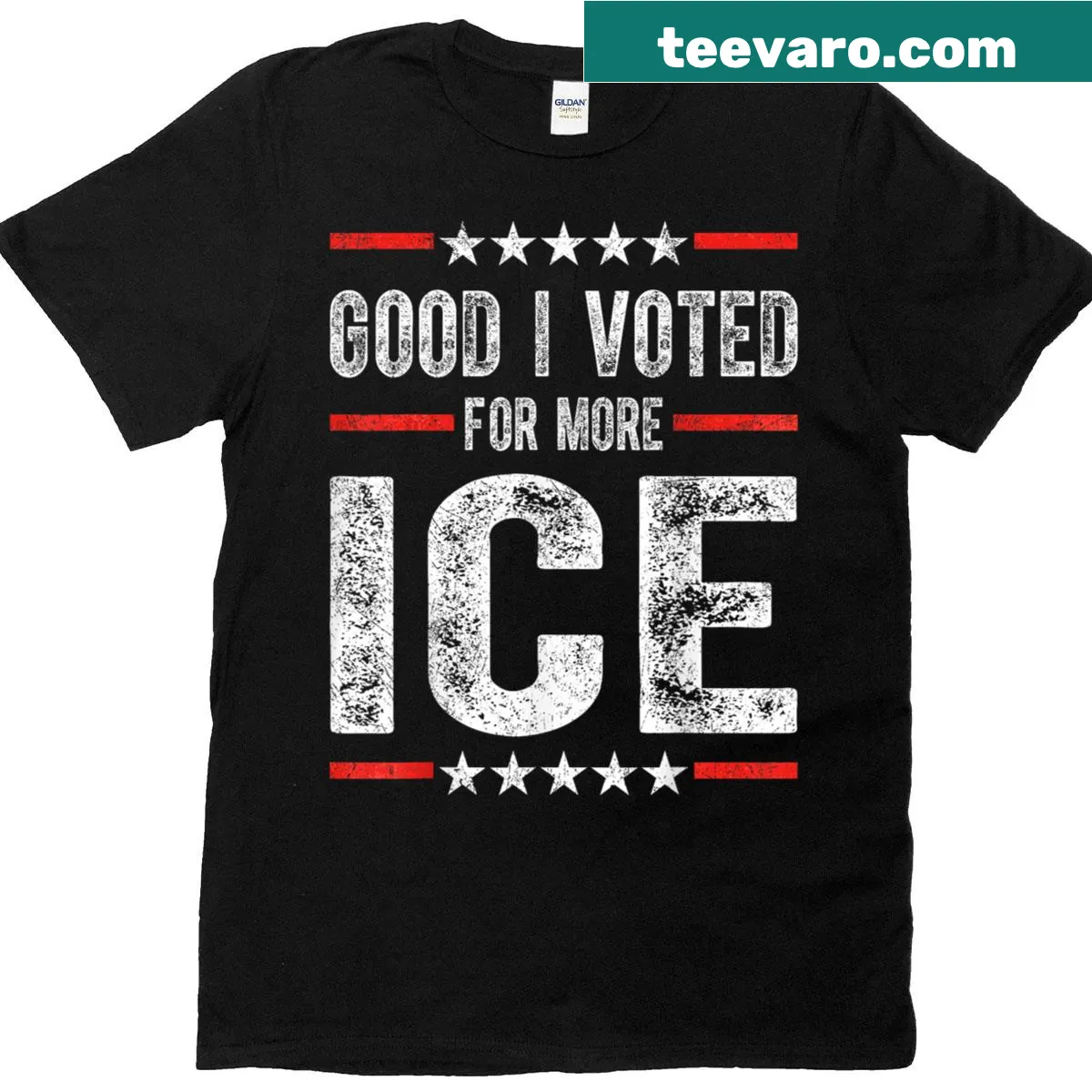 Retro t-shirt with the phrase Good I Voted For More Ice in playful typography. — on a men's t-shirt