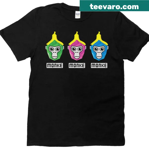 Funny cartoon T-shirt with three monkeys and bananas from Gorilla Tag