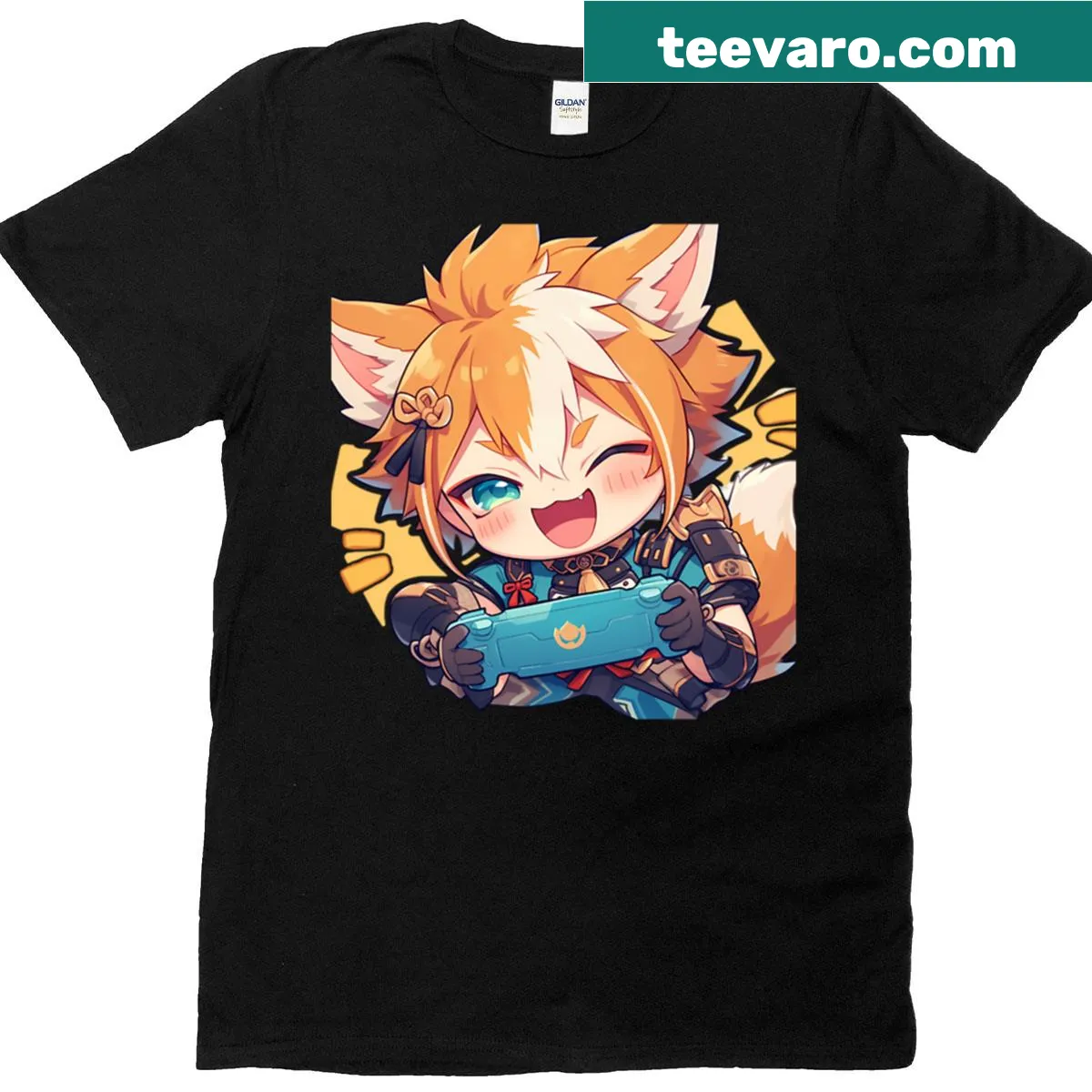 Gorou gaming t-shirt featuring an illustrated character design — on a men's t-shirt