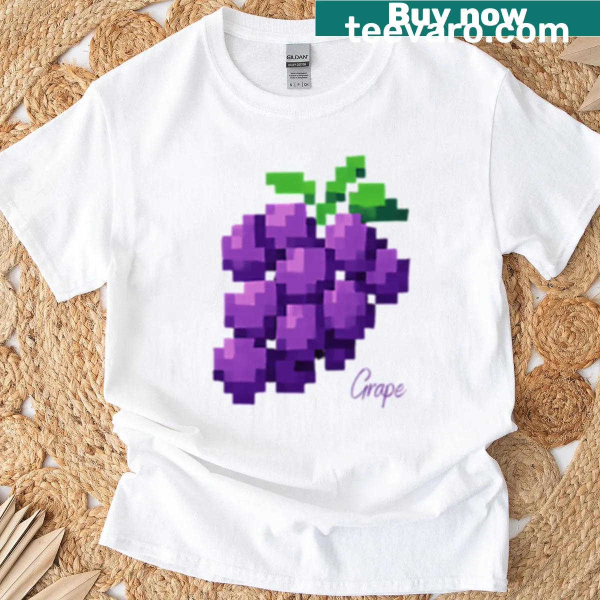 Pixel graphic of a grape on a T-shirt — on a men's t-shirt