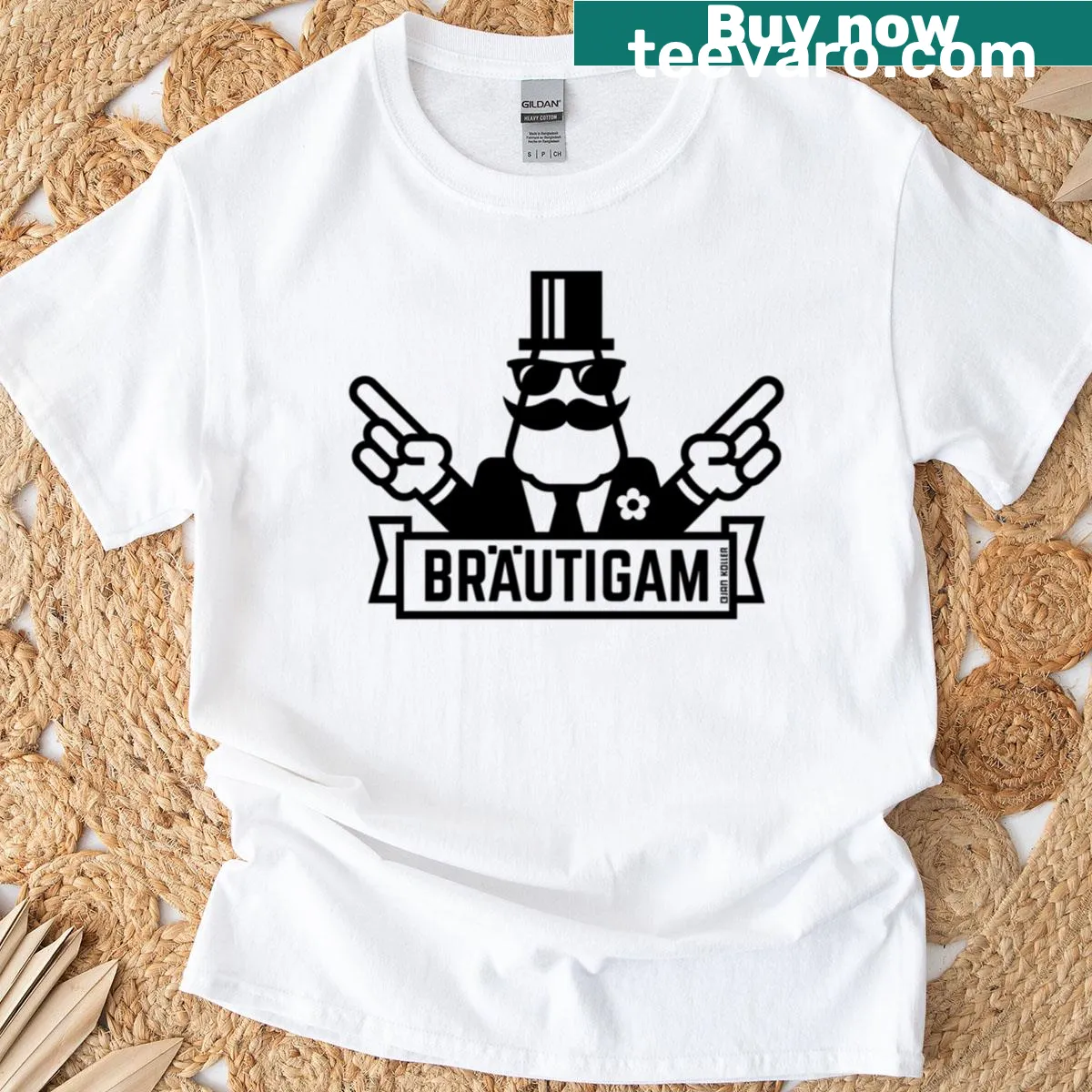 Groom hand signal graphic on a party t-shirt — on a men's t-shirt