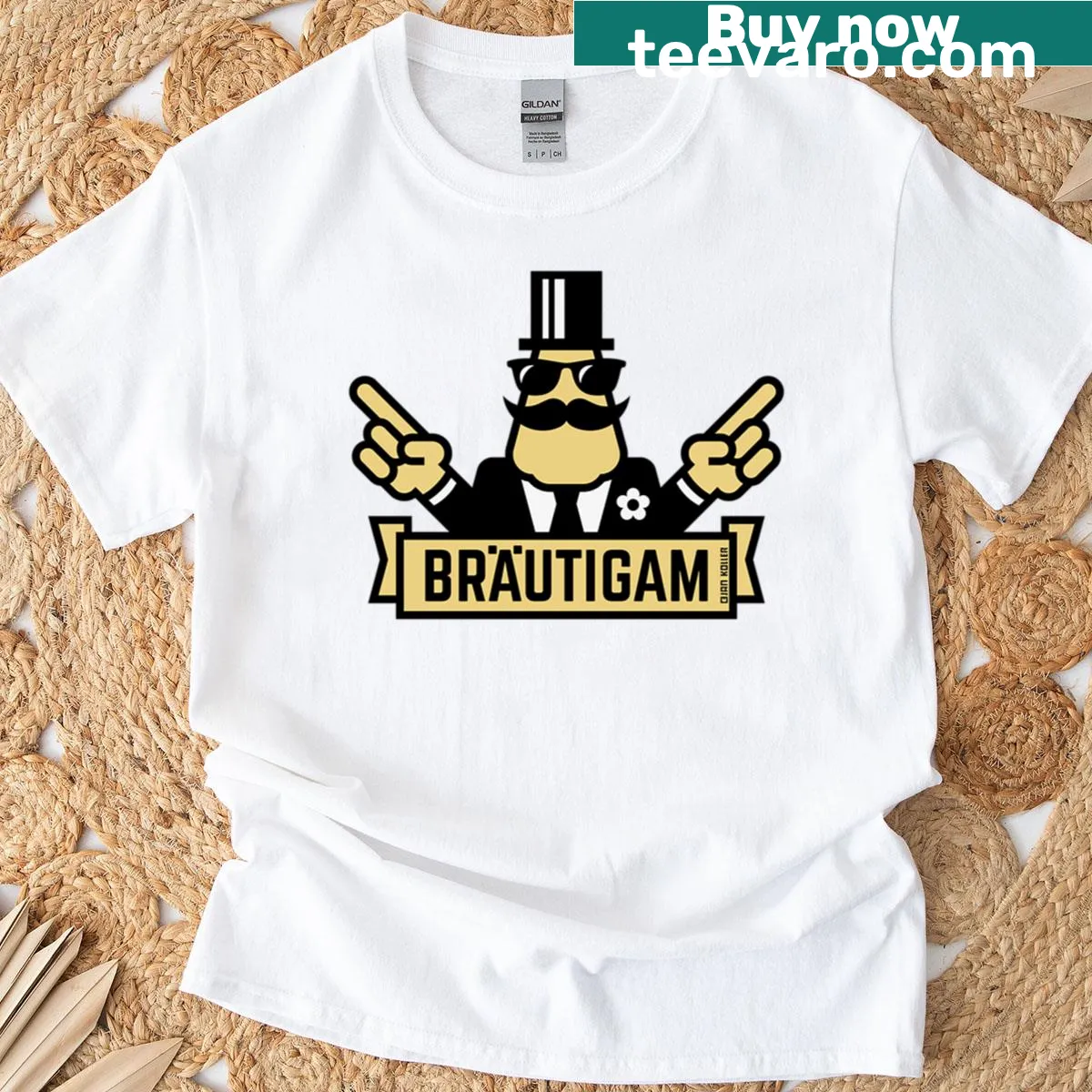 Groom hand signal graphic on a party t-shirt — on a men's t-shirt