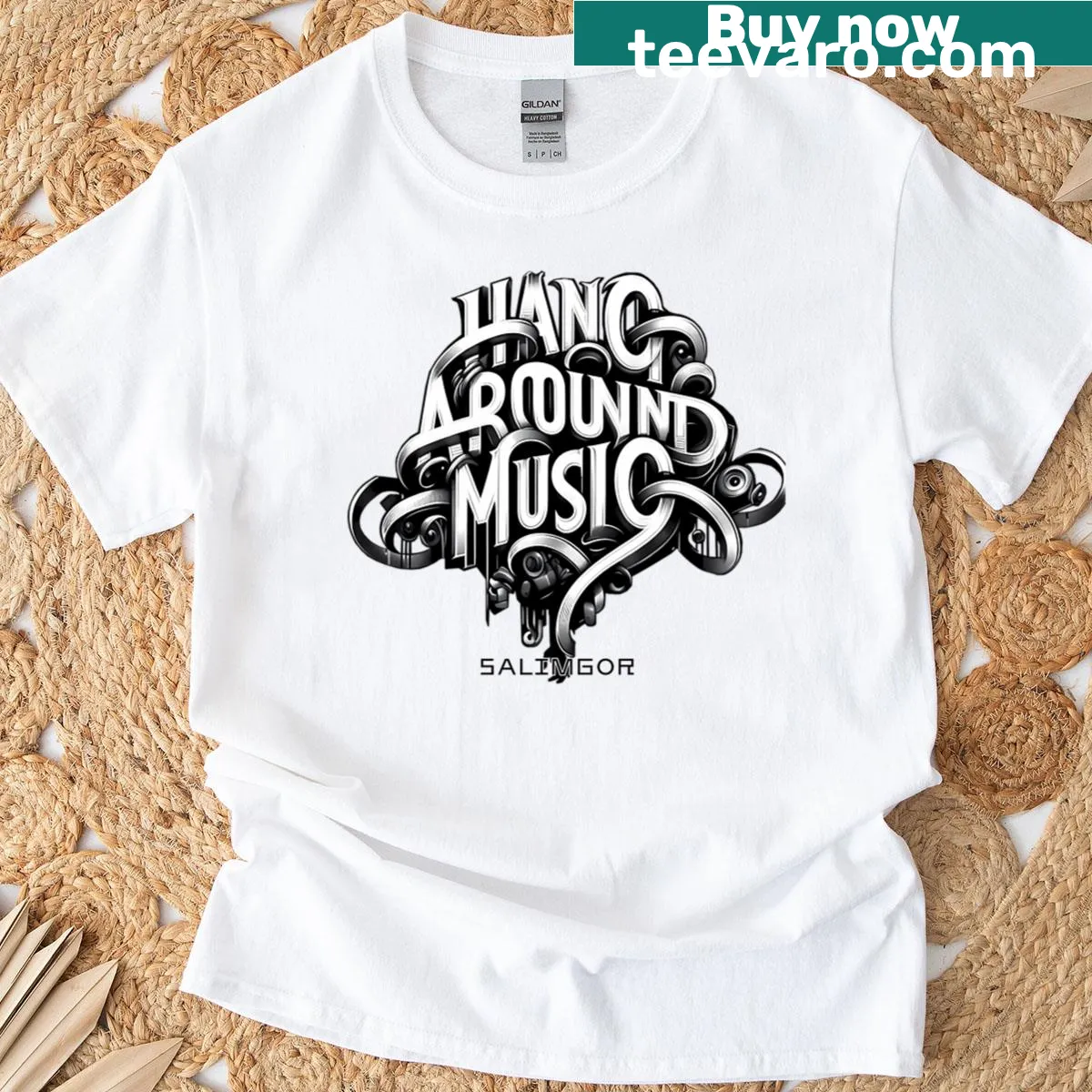 Graffiti style music logo graphic on a casual T-shirt. — on a men's t-shirt