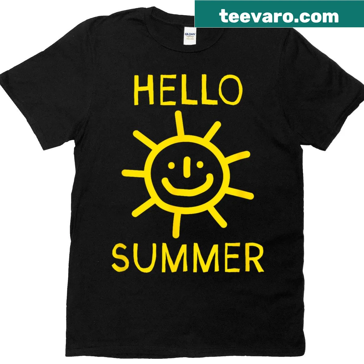 T-shirt with summer-themed illustrations and 'Hello Summer' text. — on a men's t-shirt