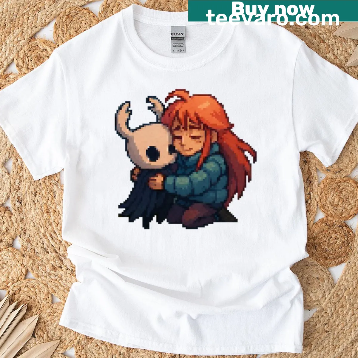 T-shirt featuring artwork from Hollow Knight and Celeste — on a men's t-shirt