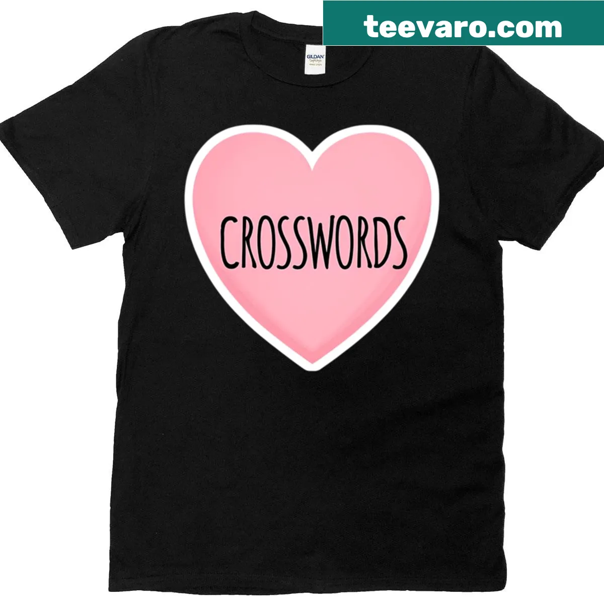 Crossword lover t-shirt with a heart graphic and text — on a men's t-shirt