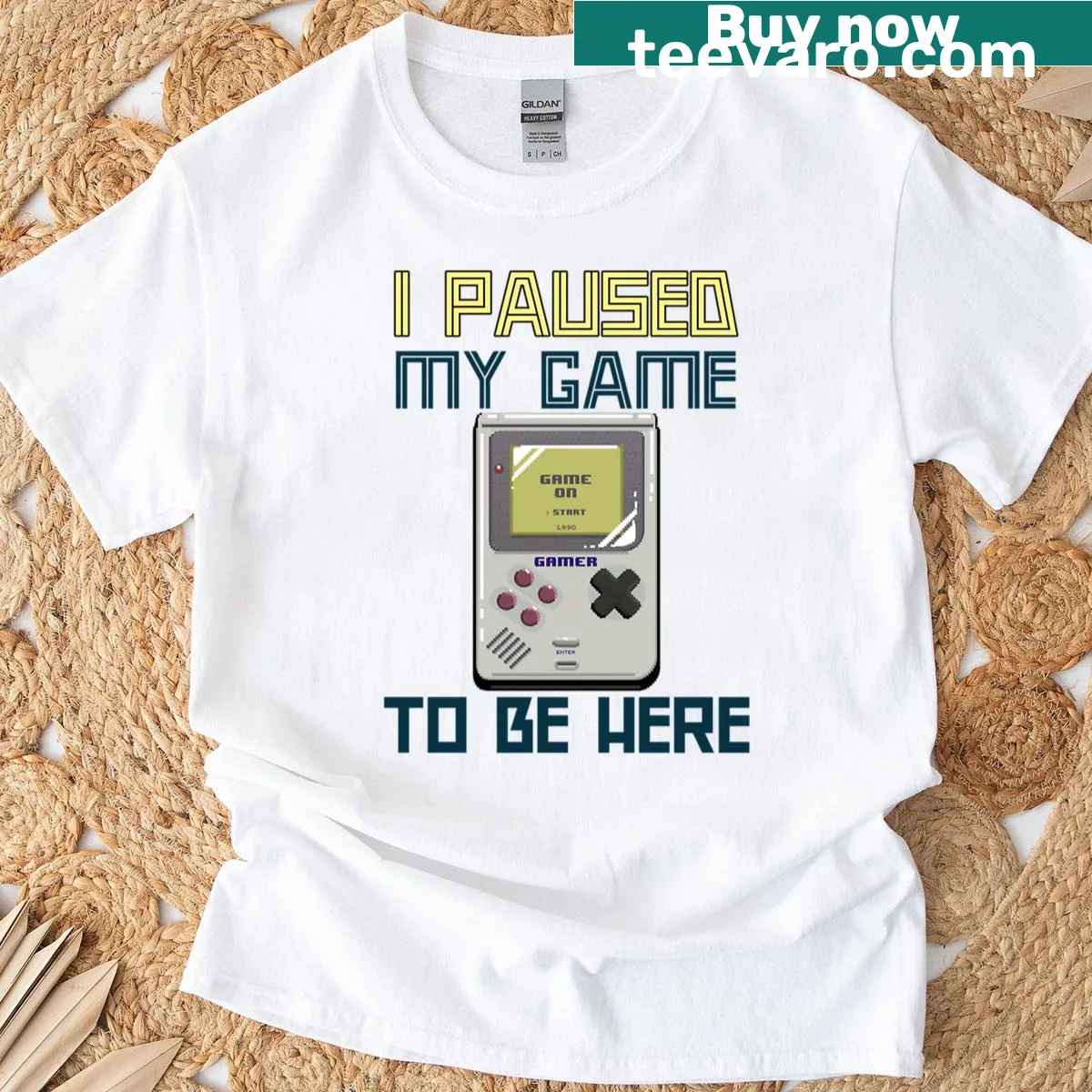 T-shirt with playful gaming quote about pausing games — on a men's t-shirt
