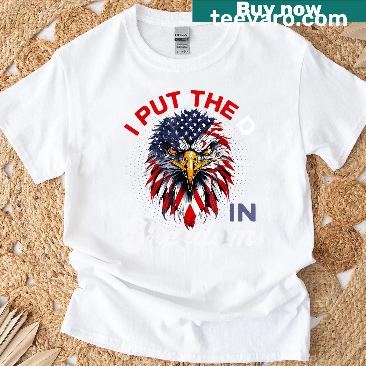 Funny bald eagle graphic t-shirt with patriotic quote — on a men's t-shirt