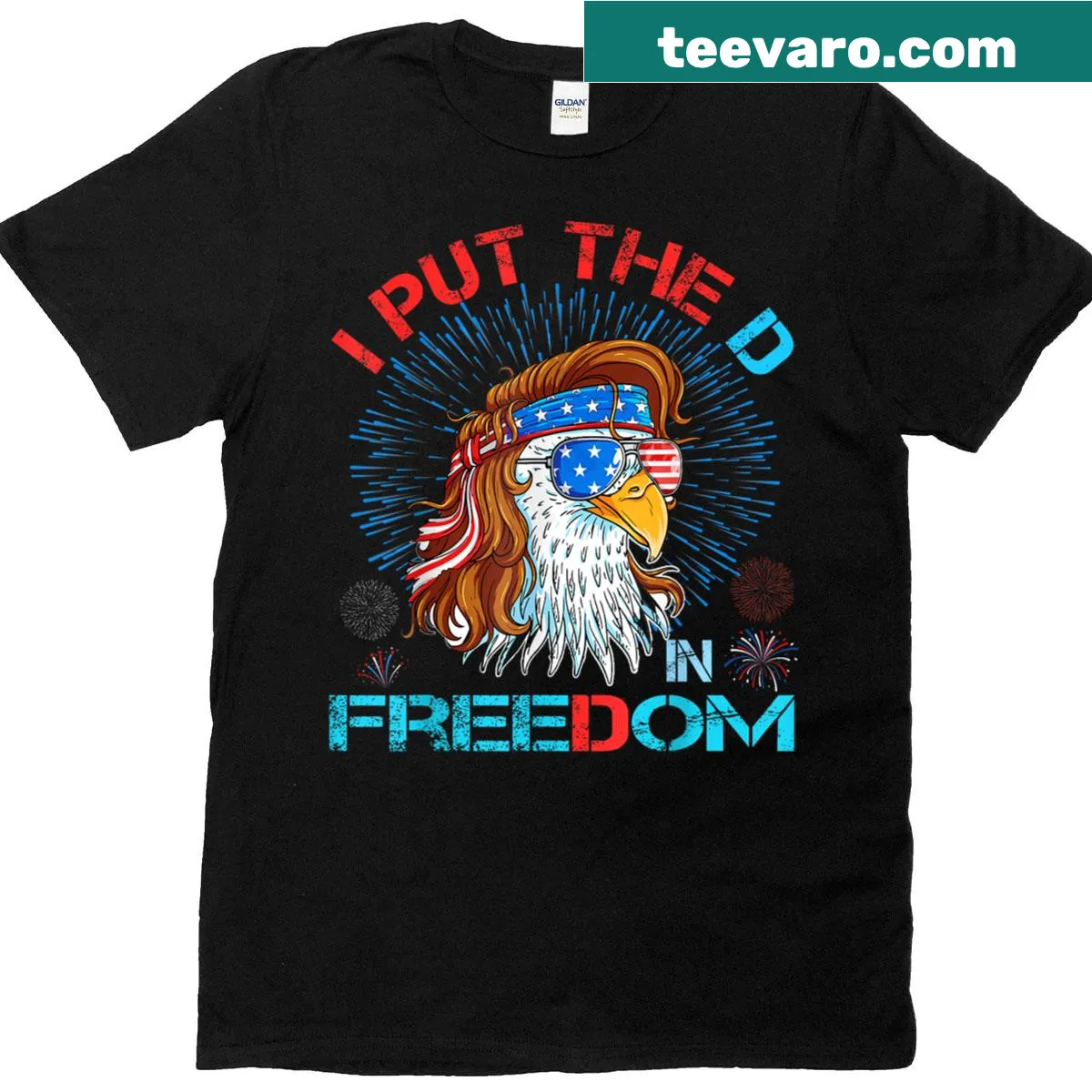Patriotic T-shirt with the quote I Put The D In Freedom — on a men's t-shirt