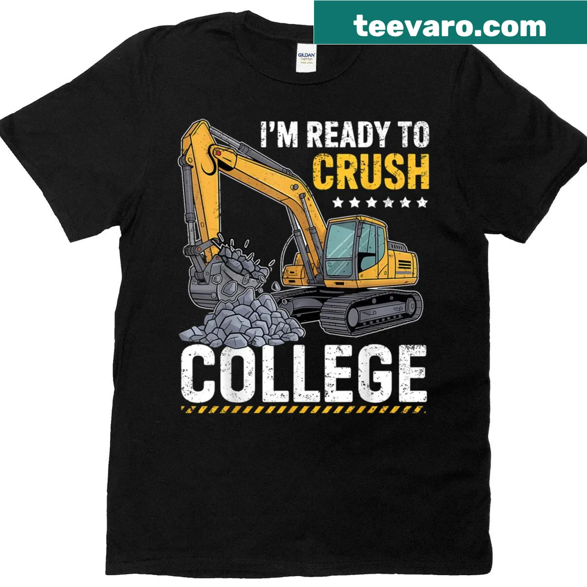 Excavator graphic with 'I'm Ready To Crush College Boys' text on T-shirt — on a men's t-shirt