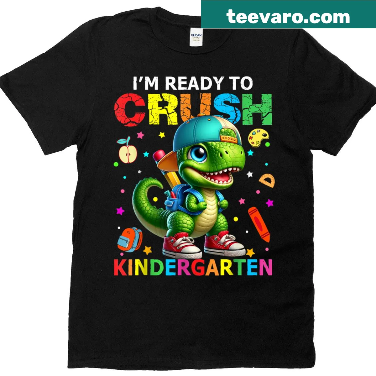 Kindergarten dinosaur graphic t-shirt with fun text — on a men's t-shirt