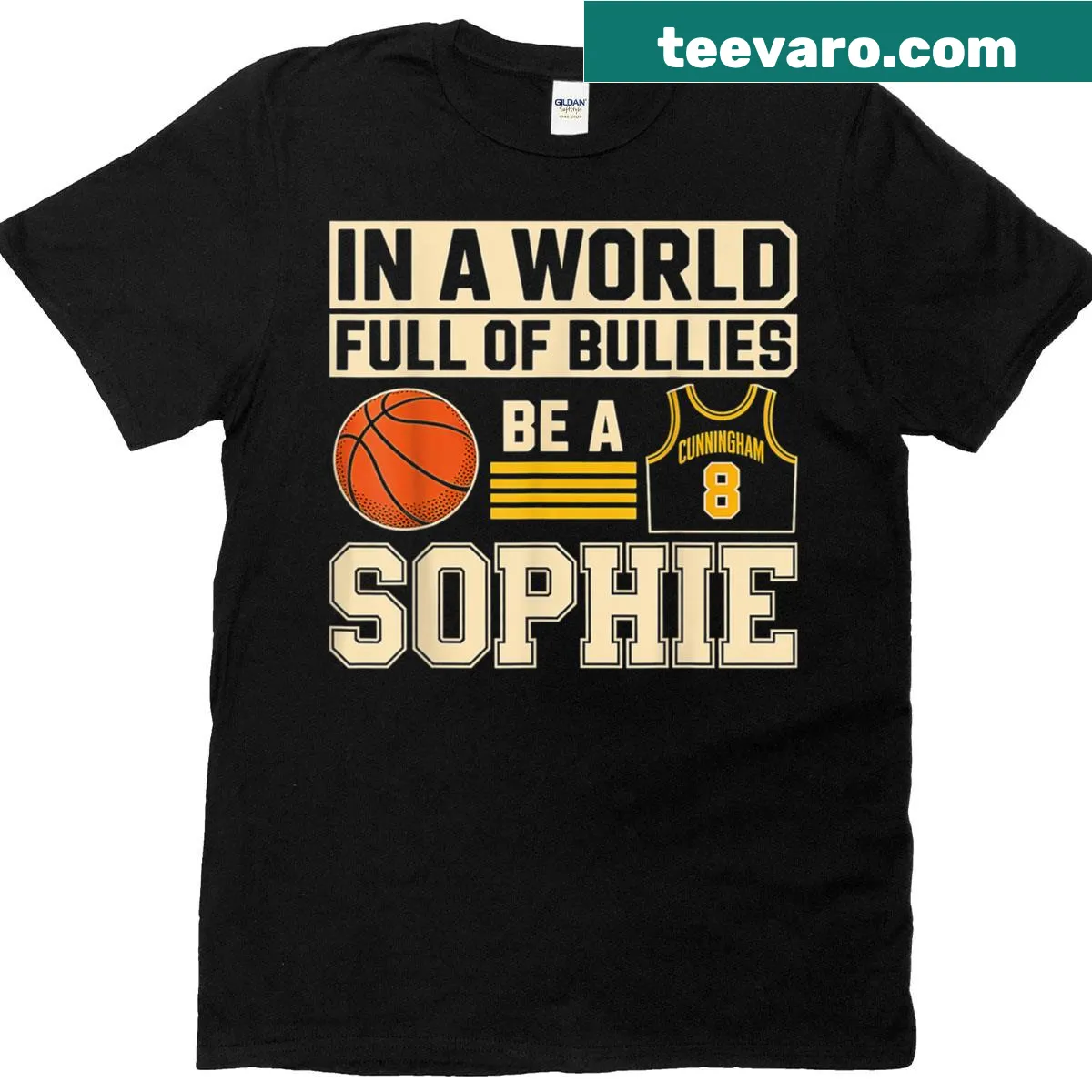 Hand-lettered T-shirt with 'In A World Full Of Bullies Be A Sophie In' text. — on a men's t-shirt