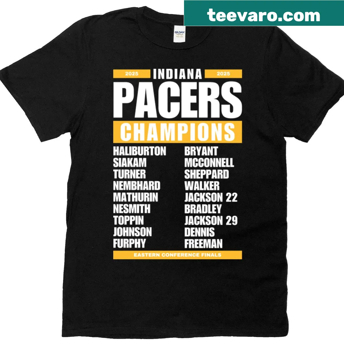Indiana Pacers Champions Eastern 2025 Basketball T-shirt with bold graphics — on a men's t-shirt