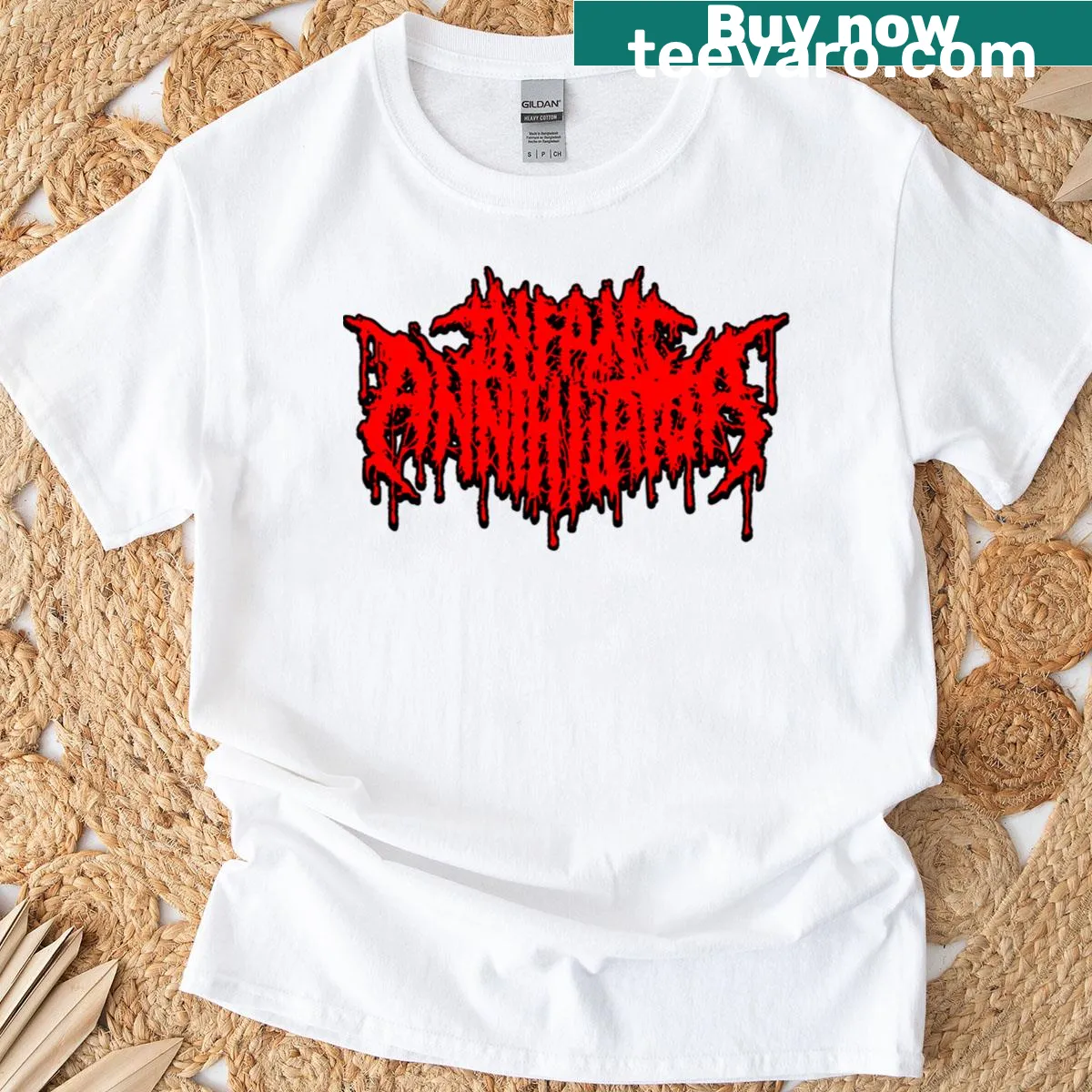 T-shirt with an edgy Infant Annihilator logo in red — on a men's t-shirt