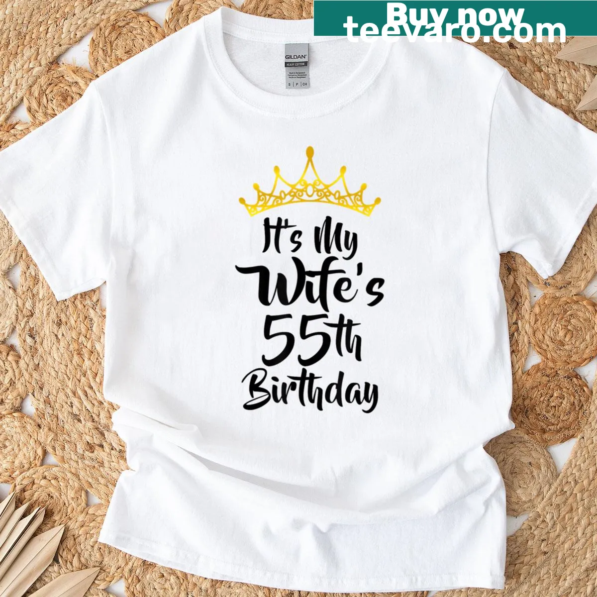 Happy 55 Years Old shirt with crown graphic for birthday celebration — on a men's t-shirt