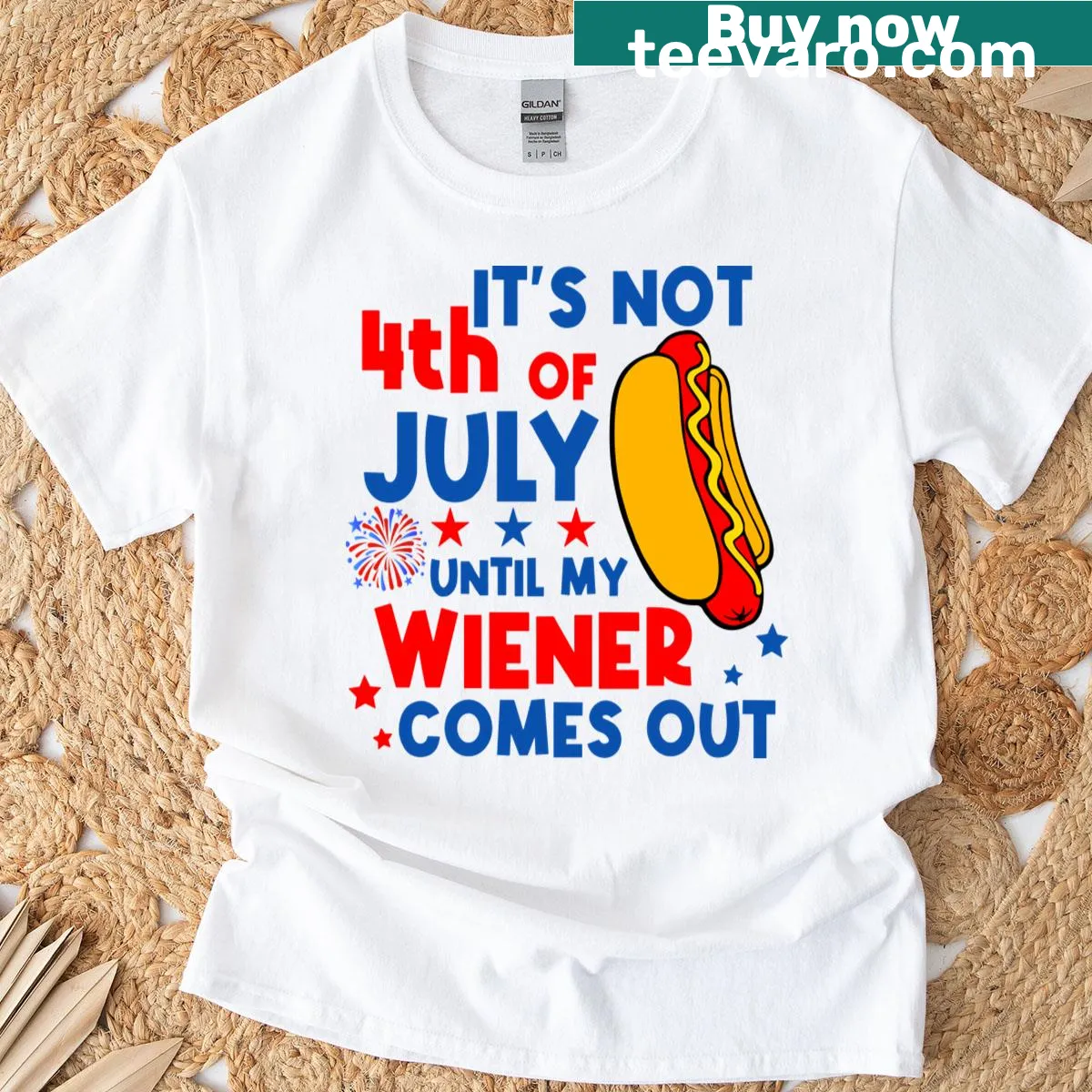 Humorous text about the 4th of July on t-shirt — on a men's t-shirt