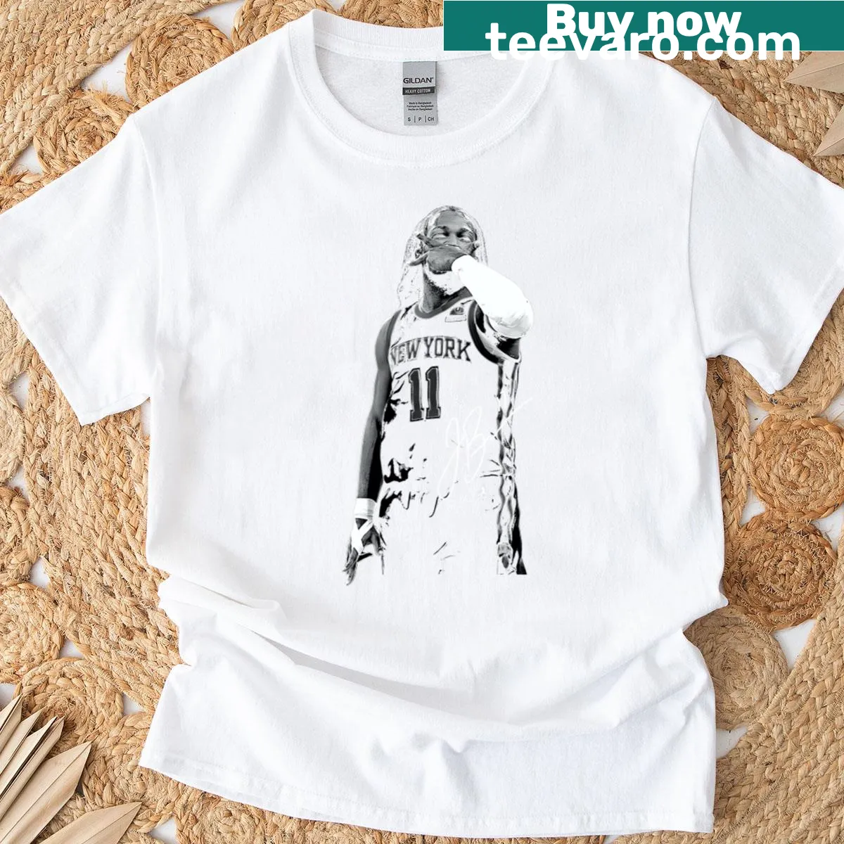 Vintage-style T-shirt featuring Jalen Brunson graphic — on a men's t-shirt