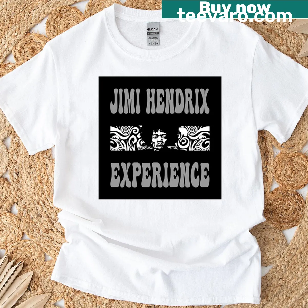Oversized T-shirt with grayscale Jimi Hendrix graphic — on a men's t-shirt