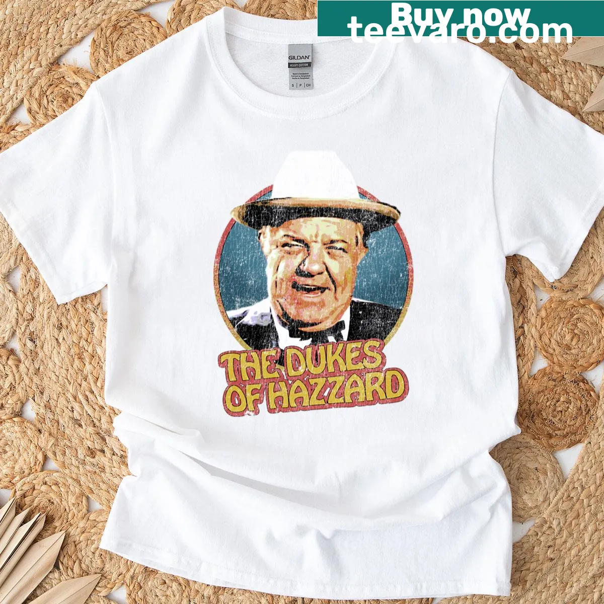 Illustrated t-shirt featuring Joe Higgins from Dukes of Hazzard — on a men's t-shirt