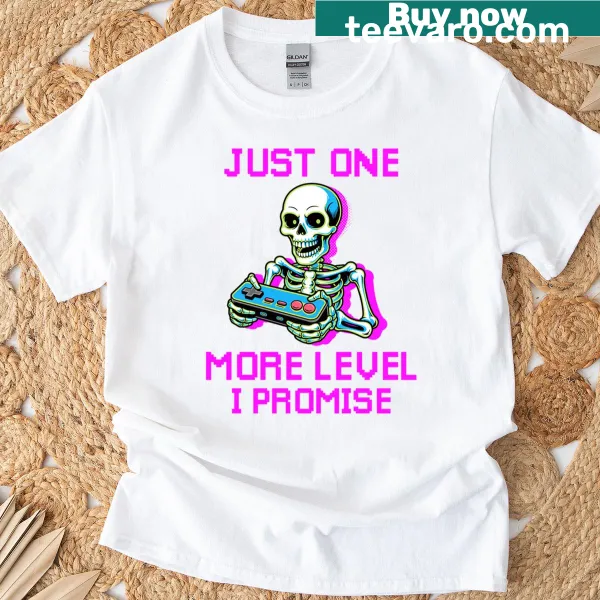 Gaming-themed T-shirt with playful text about leveling up