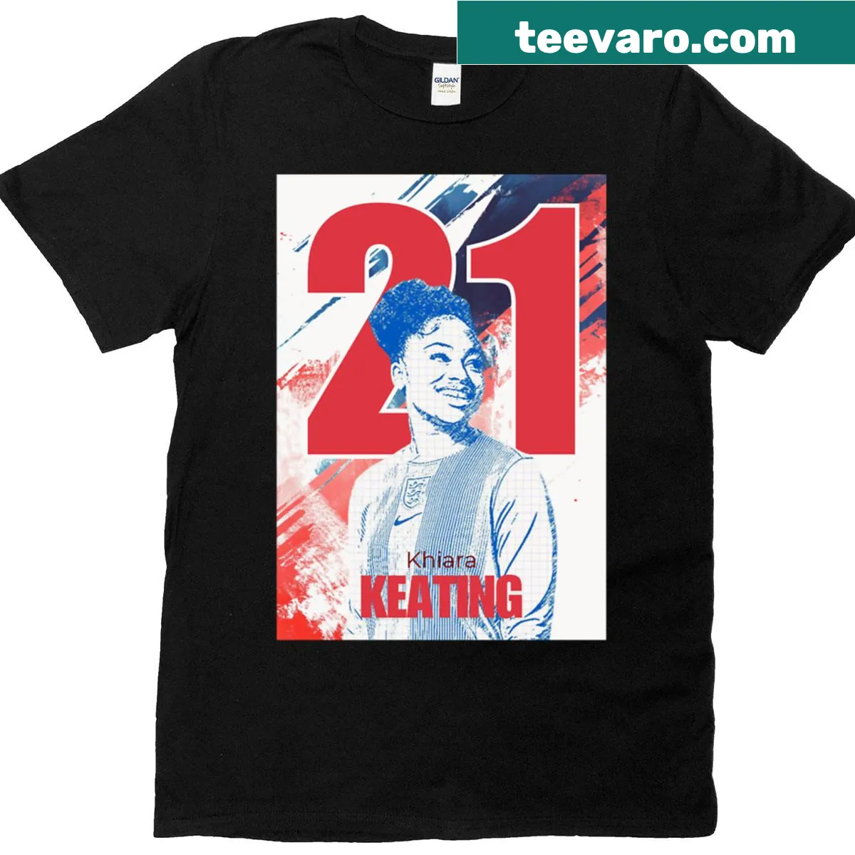 T-shirt with 'Khiara Keating - 21 - England' text in a stylish font — on a men's t-shirt