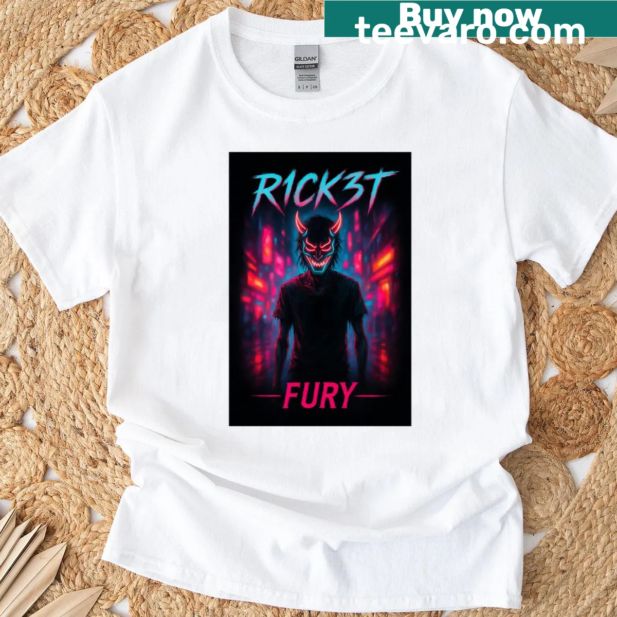 T-shirt featuring King Ricket Fury character graphic — on a men's t-shirt