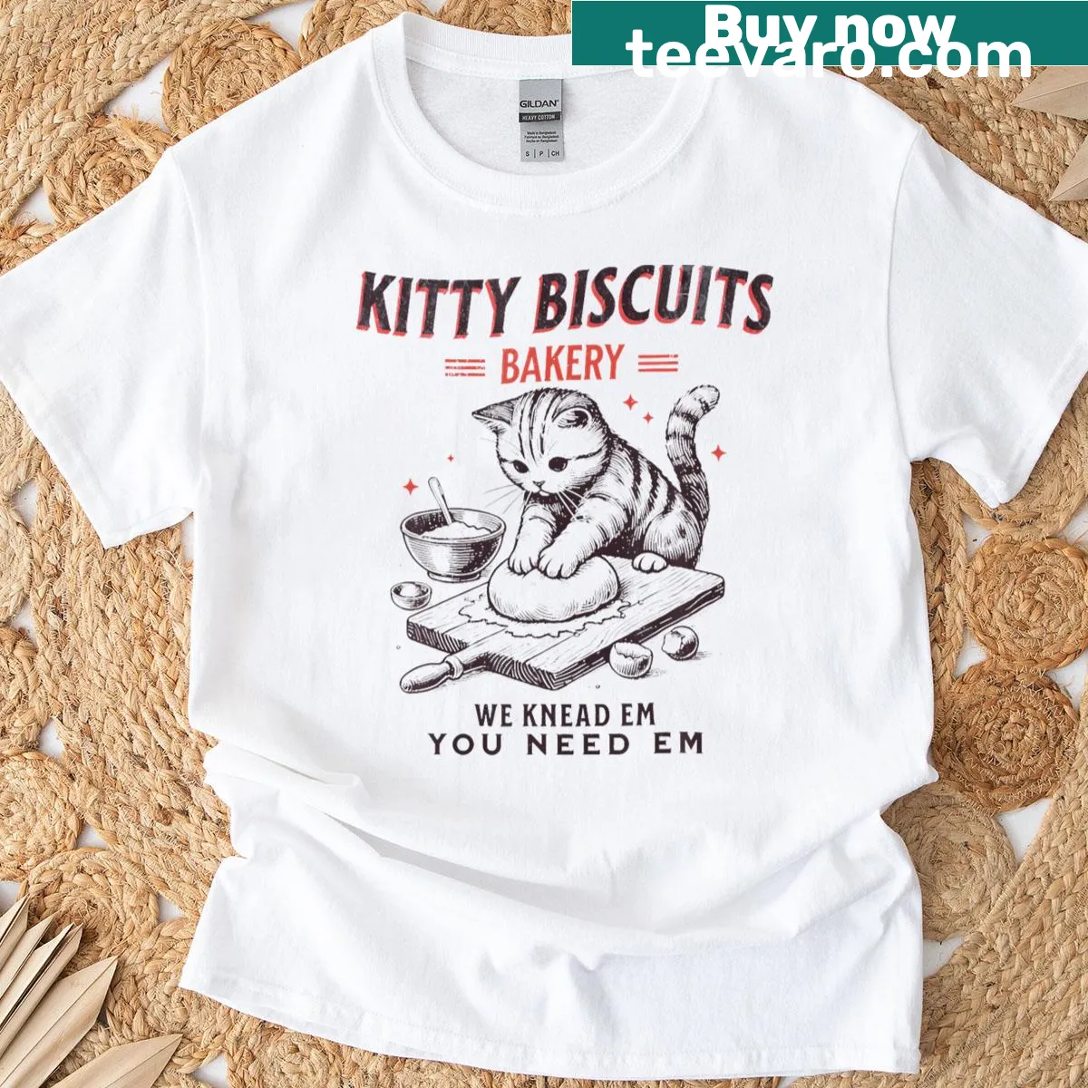 Cute t-shirt with a kitten and baked goods theme for kids — on a men's t-shirt