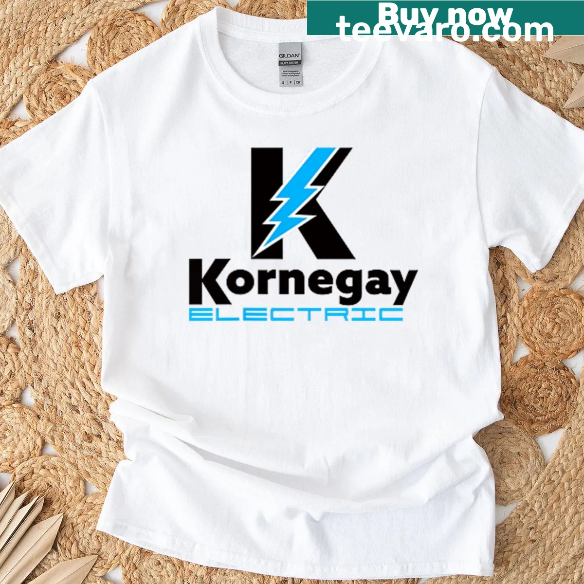 T-shirt featuring Kornegay Electric branding on front and back. — on a men's t-shirt