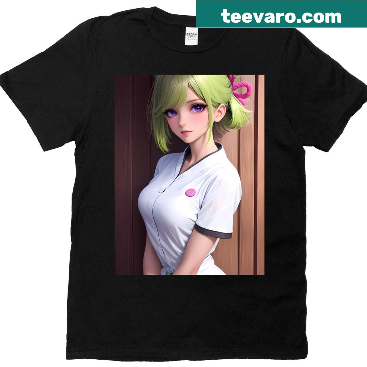 T-shirt featuring Kuki Shinobu from Genshin Impact in a confident pose — on a men's t-shirt