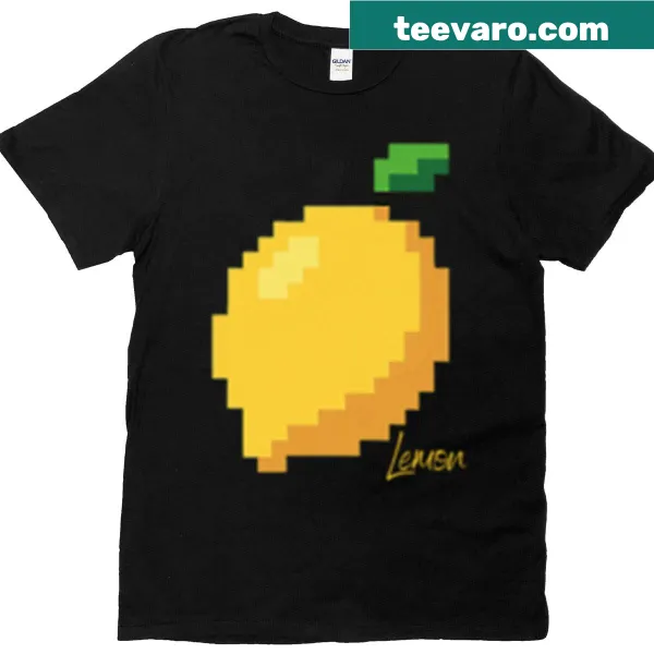Retro 8-bit pixel design featuring a lemon on a T-shirt