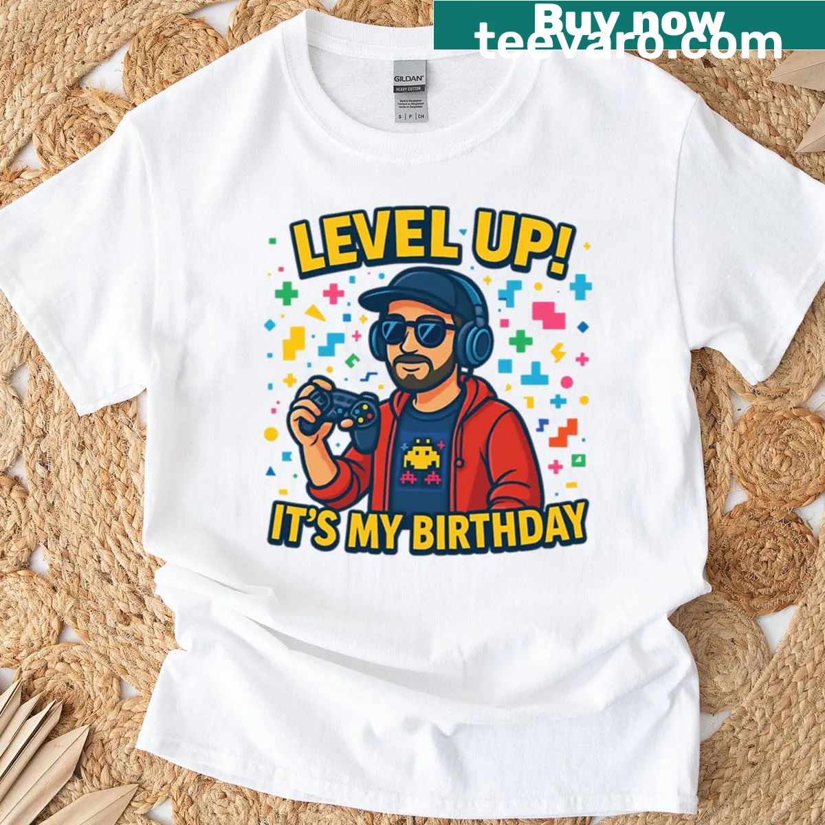 Cartoon gaming boy graphic on a birthday T-shirt — on a men's t-shirt