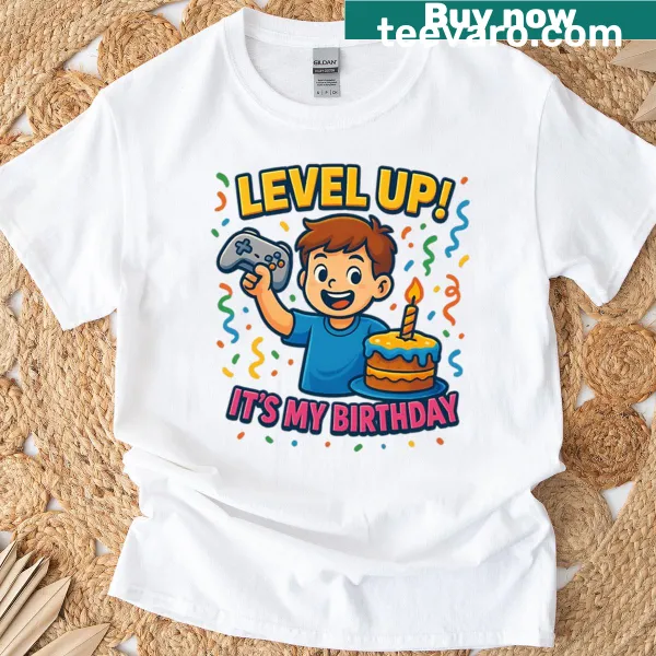 Birthday t-shirt with cake and gaming controller for kids