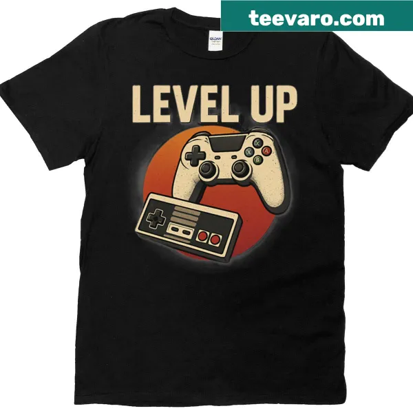 Playful gaming-themed Level Up T-shirt design