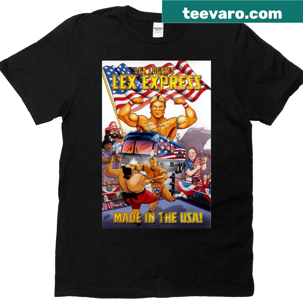 Lex Luger T-shirt featuring 'Made In The USA' text graphic — on a men's t-shirt