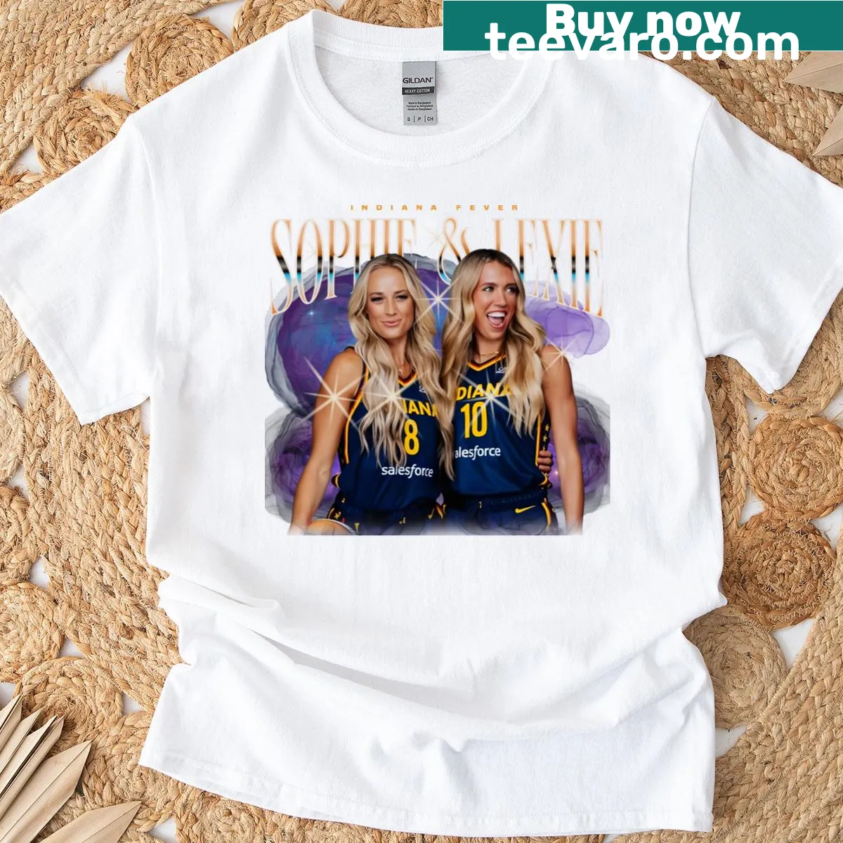 Retro Indiana Fever t-shirt featuring Lexie Hull and Sophie Cunningham — on a men's t-shirt