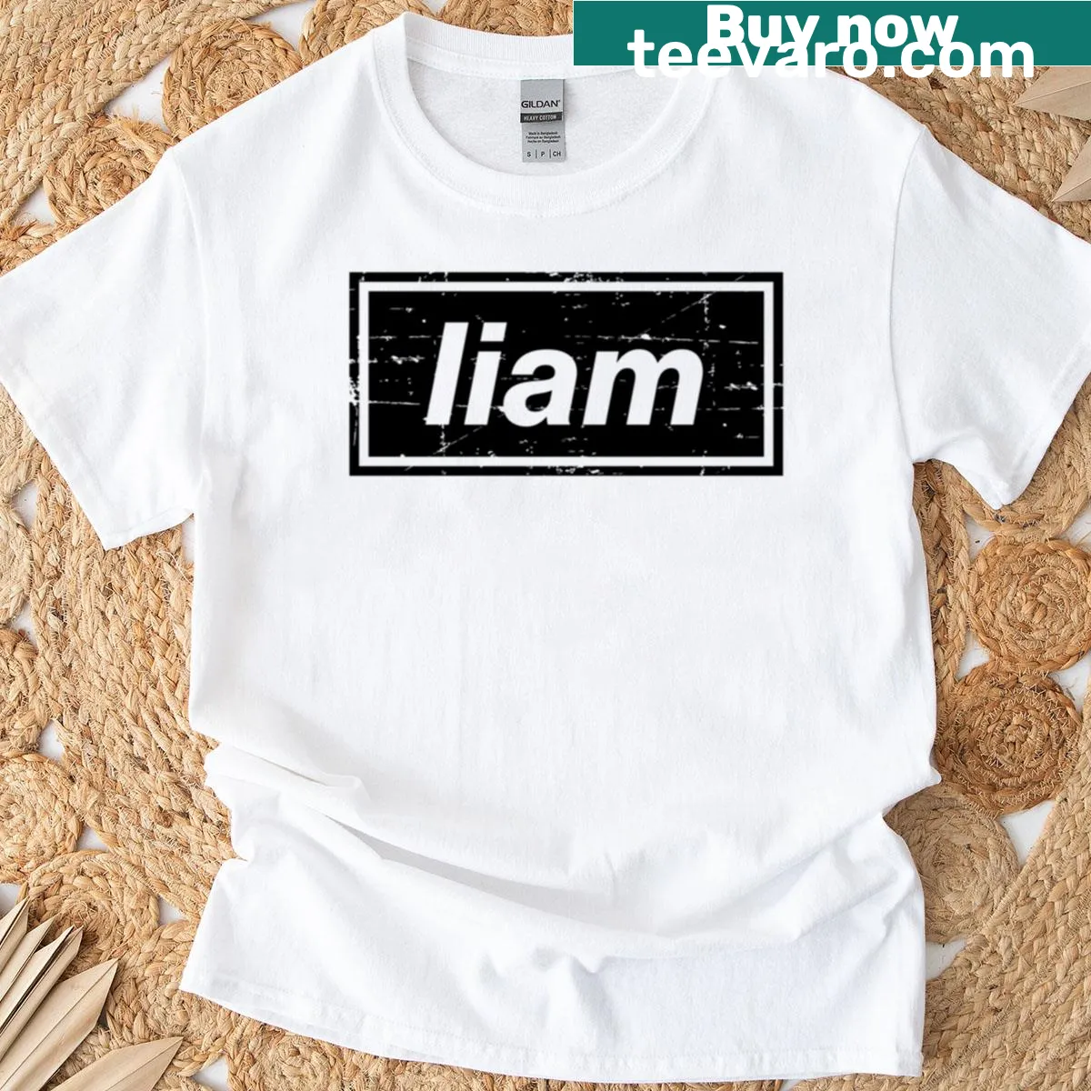 Vintage distressed t-shirt featuring Liam and indie music themes — on a men's t-shirt