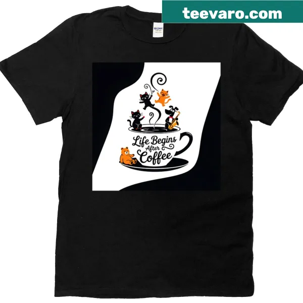 Oversized T-shirt with 'Life Begins After Coffee' text