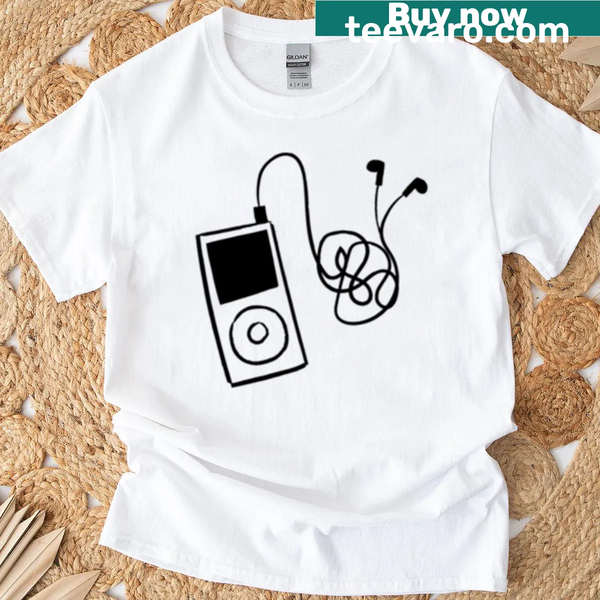 T-shirt with the phrase 'Listen Music' in bold typography — on a men's t-shirt