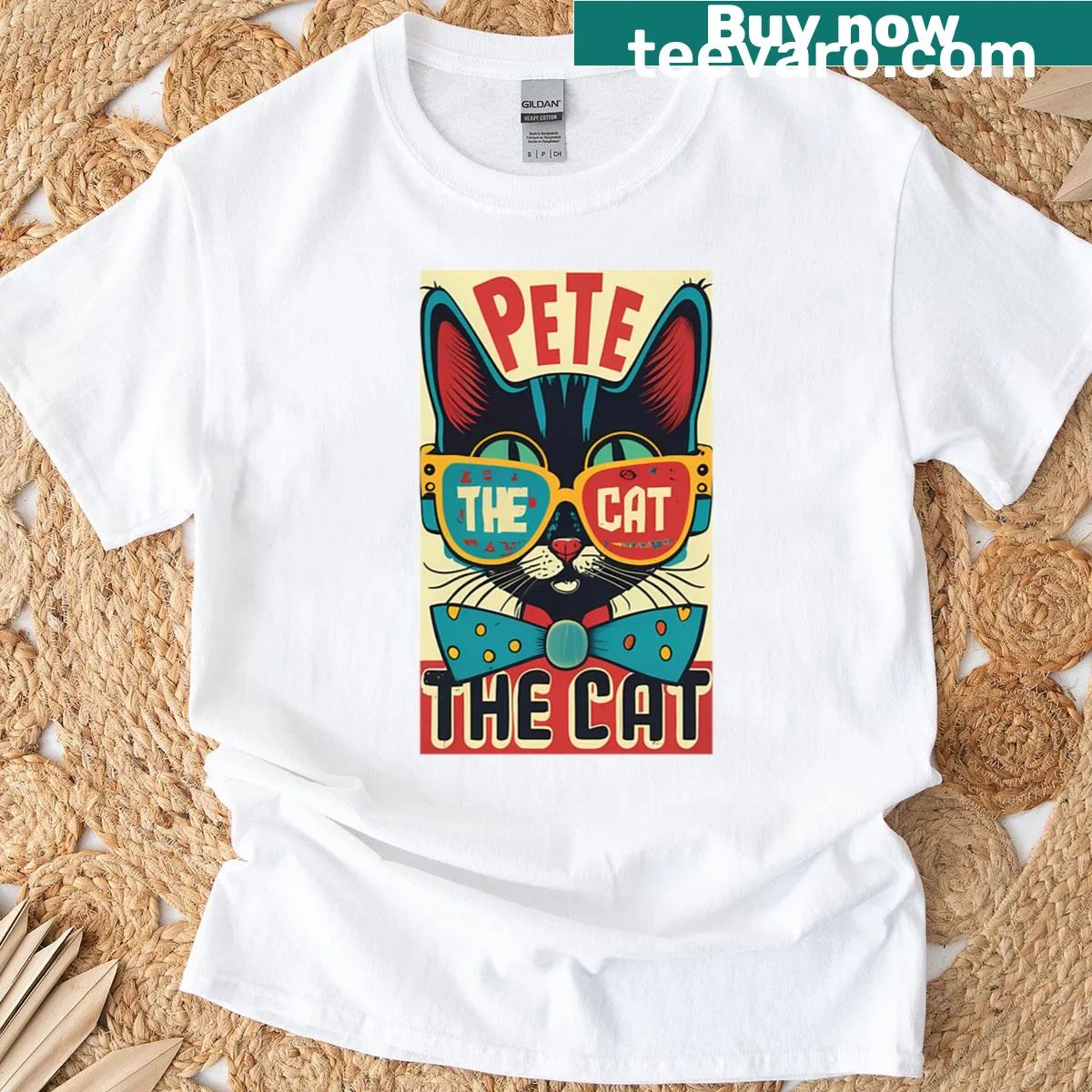 Vintage-style t-shirt featuring cartoon cats, books, and movies — on a men's t-shirt