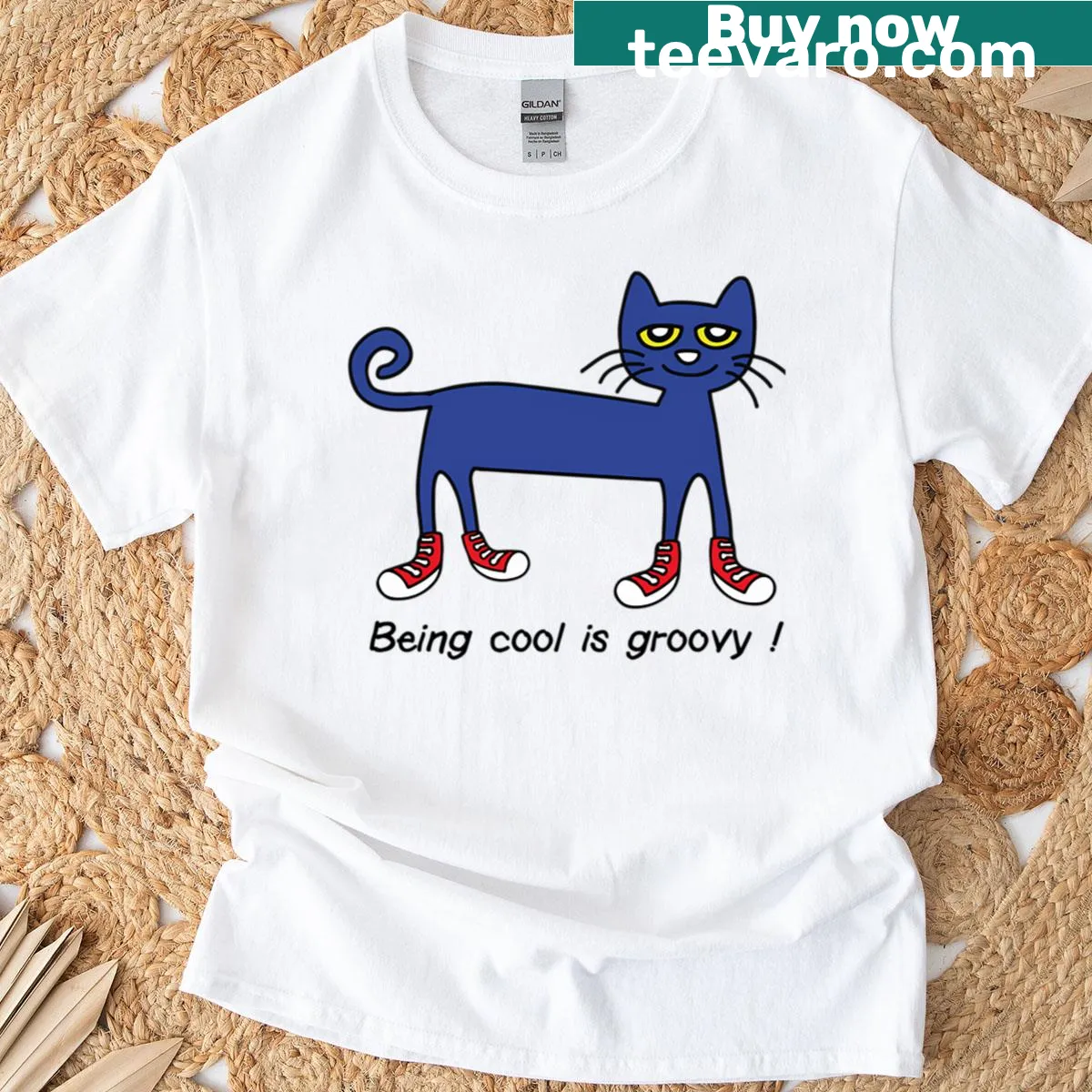 Vintage-style t-shirt featuring cats, books, and movie elements — on a men's t-shirt