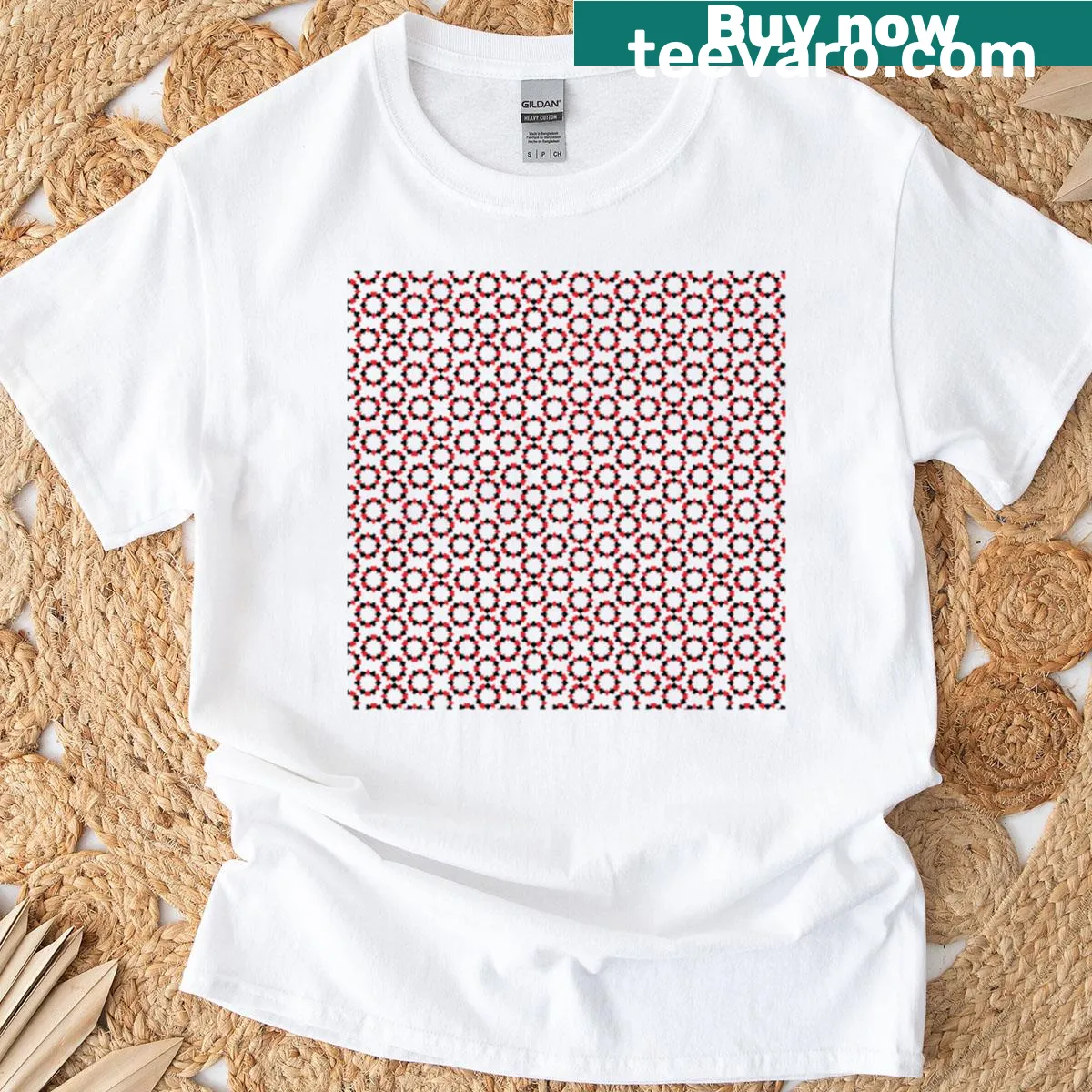 T-shirt with intricate mandala playing card suit pattern — on a men's t-shirt